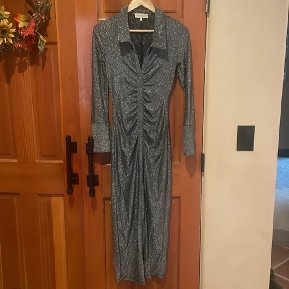 WAYF sparkling silver bodycon maxi dress